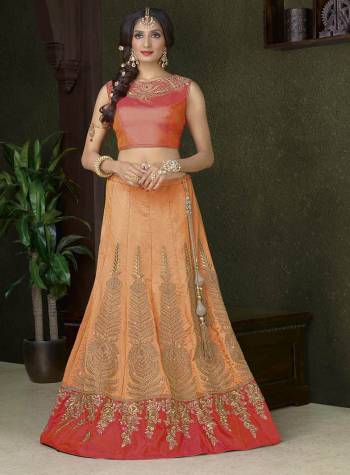 Flow Beautifully With This Peach & Pink  Colored Lehenga Choli  At Wedding  And Get Filled With Compliments.This Lehenga Gives Gorgeous Look To You.Get It Now.