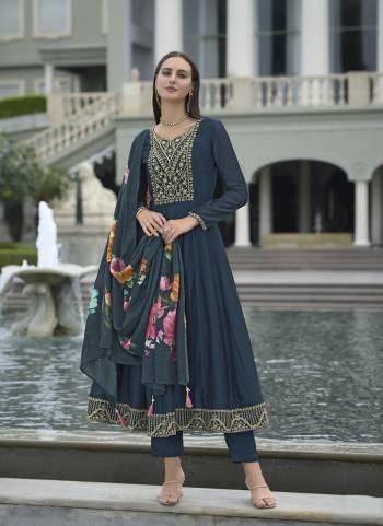 Attractive These Beautiful Looking Readymade Suits.These Top Are Vichitra Silk And Bottom Are Vichitra Silk And Dupatta Are Russion Silk Fabricated.Its Beautified With Jari,Sequance Embroidery Work With Digital Printed Dupatta.