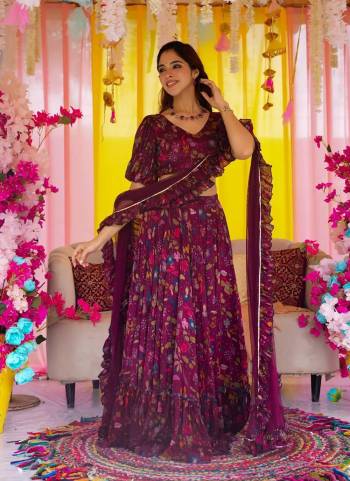 Attrective Looking These Beautiful Looking Readymade Crop Top Lahenga And Dupatta.These Top And Lahenga is Fabricated On Air Tex Chinon And Georgette Dupatta.Its Beautified With Designer Digital Printed.