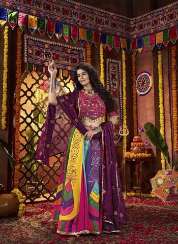 Attrective These Navratri Special Lehenga Choli in Fine Colored.These Lehenga Are Gajji Silk And Blouse Are Viscose Cotton And Dupatta Are Fabricated On Satin Silk.Its Beautified With Digital Printed,Designer Multy Thread,Mirror Embroidery Work.