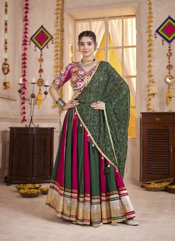 Attrective These Navratri Special Lehenga Choli in Fine Colored.These Lehenga Are Viscose Cotton And Blouse Are Viscose Cotton And Dupatta Are Fabricated On Faux.Its Beautified With Designer Multy Thread,Mirror Embroidery,Hand Work With Printed Dupatta.