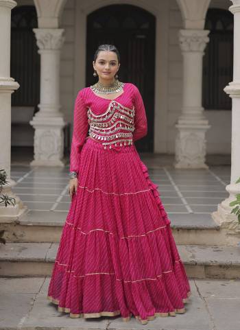 Attractive These Navratri Special Lehenga Choli in Fine Colored. These Lehenga Are Faux Georgette And Blouse Are Fabricated On Faux Georgette Fabriced. It is Beautified With Lahariya Printed Designer With Mirror Lace Work.