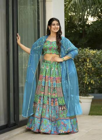 Attrective Looking These Beautiful Looking Readymade Crop Top Lahenga And Dupatta.These Top And Lahenga is Fabricated On Silk And Organza Dupatta.Its Beautified With Designer Digital Printed.