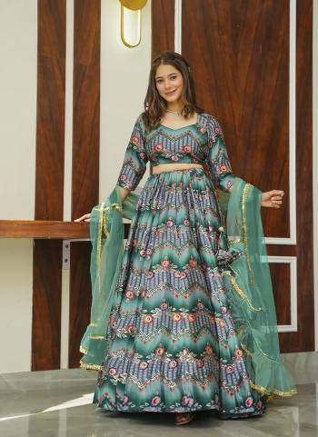 Attrective Looking These Beautiful Looking Readymade Crop Top Lahenga And Dupatta.These Top And Lahenga is Fabricated On Silk And Organza Dupatta.Its Beautified With Designer Digital Printed.