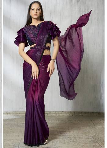 Look Attrective These Designer Party Wear Ready To Wear Saree With Blouse in Fine Colored.These Saree Are Two Tone Satin Silk And Blouse Soft Taffeta is Fabricated.Its Beautified Shaded Printed With Beads Embroidery Work.