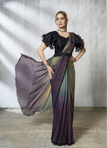 Look Attrective These Designer Party Wear Ready To Wear Saree With Blouse in Fine Colored.These Saree Are Two Tone Satin Silk And Blouse Organza Silk is Fabricated.Its Beautified Shaded Printed With Beads Embroidery Work.