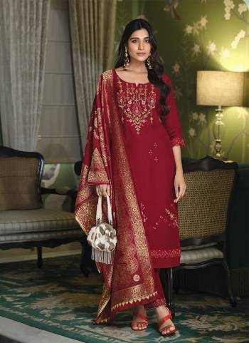 Attractive These Beautiful Looking Readymade Suits.These Top Are Viscose And Bottom Are Viscose And Dupatta Are Jacquard Silk Fabricated.Its Beautified With Designer Embroidery,Hand Work And Woven Jacquard Dupatta.
