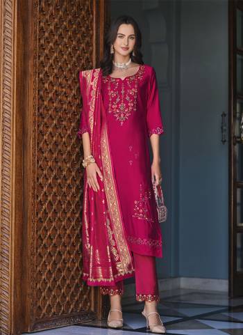 Attractive These Beautiful Looking Readymade Suits.These Top Are Viscose And Bottom Are Viscose And Dupatta Are Jacquard Silk Fabricated.Its Beautified With Designer Embroidery,Hand Work And Woven Jacquard Dupatta.