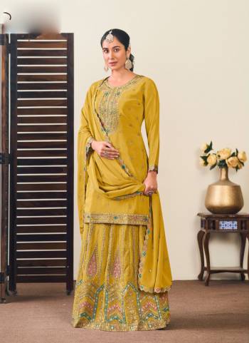 Attrective Looking These Gharara Suit in Fine Colored Pair With Bottom And Dupatta.These Top And Dupatta Are Fabricated On Chinon Pair With Chinon Bottom.Its Beautified With Designer Multy Thread,Jari Embroidery Work.
