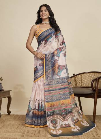 Looking This Party Wear  Saree Paired With Blouse.This Saree And Blouse Are Linen Fabricated With Wevon Jari Border With Designer Digital Printed. Buy This Pretty Saree Now.