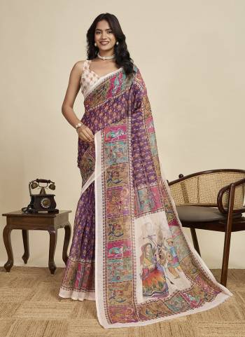Looking This Party Wear  Saree Paired With Blouse.This Saree And Blouse Are Linen Fabricated With Wevon Jari Border With Designer Digital Printed. Buy This Pretty Saree Now.