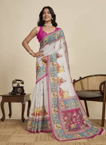 Looking This Party Wear  Saree Paired With Blouse.This Saree And Blouse Are Linen Fabricated With Wevon Jari Border With Designer Digital Printed. Buy This Pretty Saree Now.