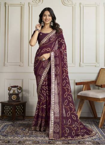 Attrective These Party Wear Saree in Fine Colored.These Saree Are Georgette And Blouse is Art Silk Fabricated.Its Beautified With Bandhani Printed With Embroidery Work Lace Border And Blouse.