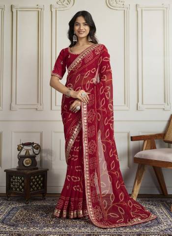 Attrective These Party Wear Saree in Fine Colored.These Saree Are Georgette And Blouse is Art Silk Fabricated.Its Beautified With Bandhani Printed With Embroidery Work Lace Border And Blouse.