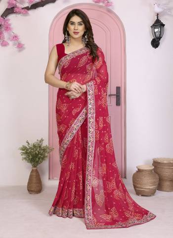 Garb These Party Wear Saree in Fine Colored.These Saree Are Georgette And Blouse is Art Silk Fabricated.Its Beautified With Bandhani Printed Designer With Embroidery Work Lace Border.