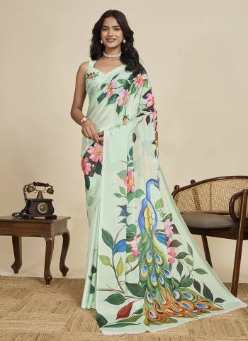 Looking This Party Wear  Saree Paired With Blouse.This Saree And Blouse Are Chinon Fabricated With Designer Printed. Buy This Pretty Saree Now.