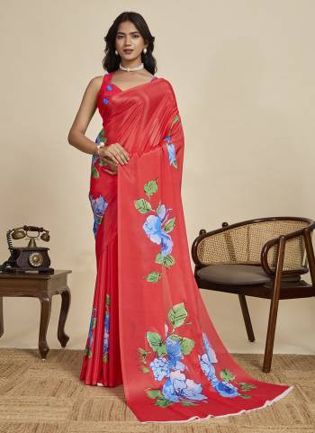 Looking This Party Wear  Saree Paired With Blouse.This Saree And Blouse Are Chinon Fabricated With Designer Printed. Buy This Pretty Saree Now.