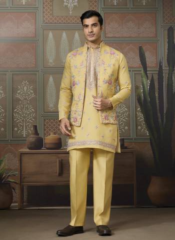 Attrective These Party Wear Readymade Kurta Payjama With Jacket Pair in Fine Colored.These Kurta Payjama And Jacket Are Viscose Silk Fabricated on Pair.Its Beautified With Designer Multy Thread,Sequance Embroidery Work.