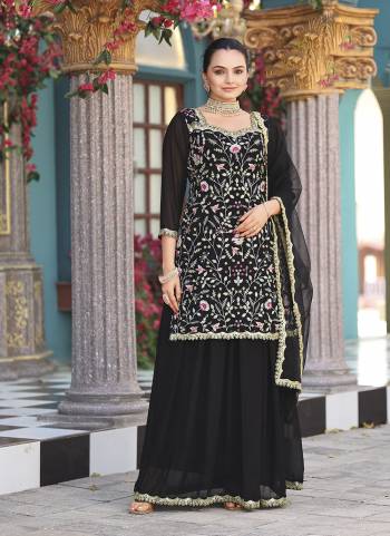 Attrective Looking These Party Wear Plazzo Skirt Suit in Fine Colored Pair With Bottom And Dupatta.These Top Are Georgette And Dupatta Are Fabricated On Net Pair With Georgette Bottom.Its Beautified With Designer Heavy Embroidery Work.