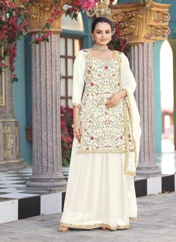Attrective Looking These Party Wear Plazzo Skirt Suit in Fine Colored Pair With Bottom And Dupatta.These Top Are Georgette And Dupatta Are Fabricated On Net Pair With Georgette Bottom.Its Beautified With Designer Heavy Embroidery Work.