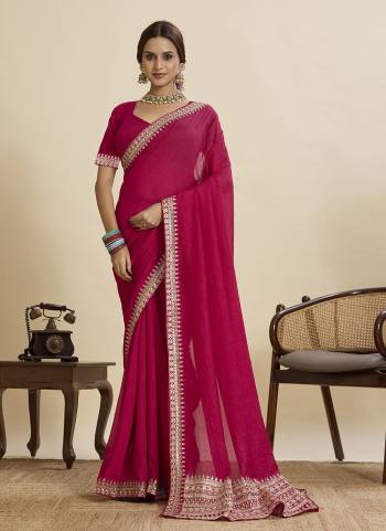 Garb This Party Wear  Saree Paired With Blouse.This Saree Are Vichitra Silk And Blouse Are Art Silk Fabricated With Designer Embroidery Work Lace Border. Buy This Pretty Saree Now.