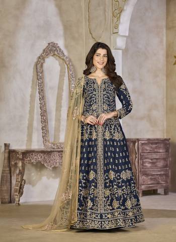 Looking These Beautiful Party Wear Fine Color Anarkali Suits.These Top Are Art Silk And Dupatta Are Net And Bottom Art Silk Fabricated.Its Beautified With Designer Embroidery Work.
