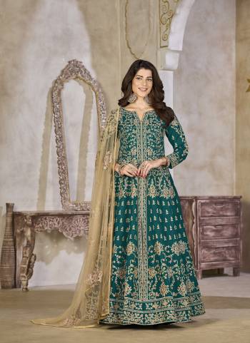 Looking These Beautiful Party Wear Fine Color Anarkali Suits.These Top Are Art Silk And Dupatta Are Net And Bottom Art Silk Fabricated.Its Beautified With Designer Embroidery Work.