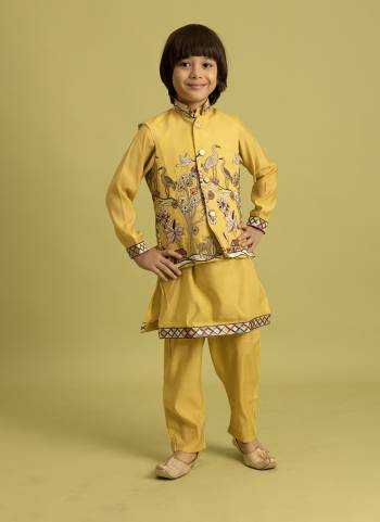 Attrective These Party Wear Readymade Kids Wear Kurta Payjama With Jacket Pair in Fine Colored.These Kurta Payjama And Jacket Are Viscose Silk Fabricated on Pair.Its Beautified With Designer Multy Thread,Sequance Embroidery Work.