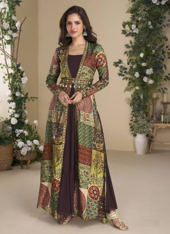 Attractive These Party Wear Free Size Stitched Gown With Shrug in Fine Colored.These  Gown And Shrug Are Georgette Fabriced Pair.Its Beautified With Designer Printed,Embroidery Work.