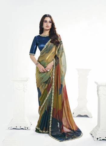 Look Attractive These Designer Party Wear Saree in Fine Colored.These Saree Are Two Tone Satin Silk And Blouse Silk Jacquard is Fabricated.Its Beautified Embroidery With Stone Hand Work Desiger With Digital Printed.