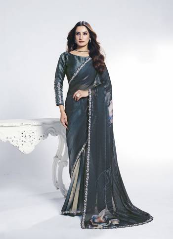 Look Attractive These Designer Party Wear Saree in Fine Colored.These Saree Are Two Tone Satin Silk And Blouse Silk Jacquard is Fabricated.Its Beautified Embroidery With Stone Hand  Work Desiger With Digital Printed.