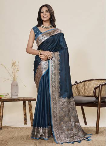 Looking This Party Wear Saree Paired With Blouse.This Saree And Blouse Are Satin Silk Fabric With Woven Jari Border Galla Designer. Buy This Pretty Saree Now.