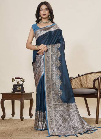Garb This Party Wear Saree Paired With Blouse.This Saree And Blouse Are Satin Silk Fabric With Woven Jari Border Galla Designer. Buy This Pretty Saree Now.
