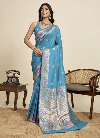 Looking This Party Wear Saree Paired With Blouse.This Saree And Blouse Are Soft Silk Fabric With Woven Jacquard Designer. Buy This Pretty Saree Now.