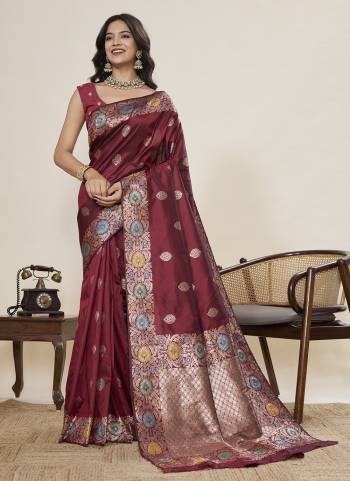 Looking This Party Wear Saree Paired With Blouse.This Saree And Blouse Are Soft Silk Fabric With Woven Jacquard Designer. Buy This Pretty Saree Now.
