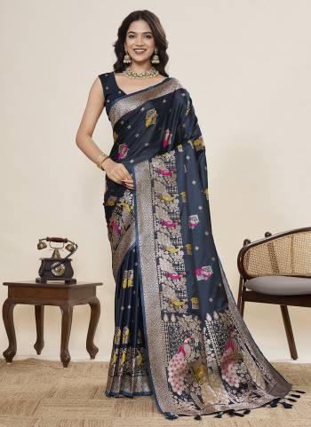 Attractive This Party Wear Saree Paired With Blouse.This Saree And Blouse Are Two Tone Satin Silk Fabric With Woven Jari With Meenakari Paithani Designer. Buy This Pretty Saree Now.