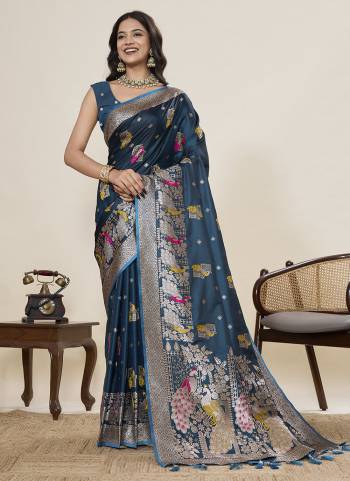 Attractive This Party Wear Saree Paired With Blouse.This Saree And Blouse Are Two Tone Satin Silk Fabric With Woven Jari With Meenakari Paithani Designer. Buy This Pretty Saree Now.