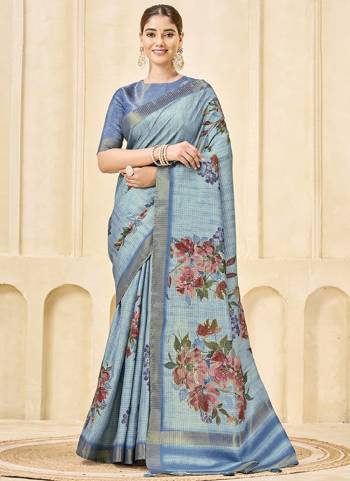 Look Attractive These Designer Party Wear Saree in Fine Colored.These Saree And Blouse Signora Jari Checks Silk is Fabricated.Its Beautified Desiger Flower Digital With Foil Printed.