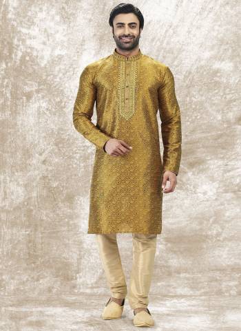 Looking These Party Wear Mans Wear Kutra Payjama wearing this fashionable. These Kurta Are Jacquard Silk And Payjama Art Silk finest Fabriced With Woven Designer With Mirror,Thread Embroidery Work.