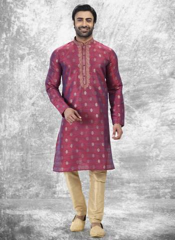 Looking These Party Wear Mans Wear Kutra Payjama wearing this fashionable. These Kurta Are Jacquard Silk And Payjama Art Silk finest Fabriced With Woven Designer With Thread Embroidery Work.