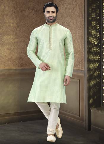 Looking These Party Wear Mans Wear Kutra Payjama wearing this fashionable. These Kurta Are Jacquard Silk And Payjama Art Silk finest Fabriced With Woven Designer With Mirror,Thread Embroidery Work.