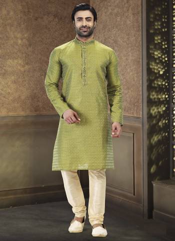 Looking These Party Wear Mans Wear Kutra Payjama wearing this fashionable. These Kurta Are Jacquard Silk And Payjama Art Silk finest Fabriced With Woven Designer With Mirror,Thread Embroidery Work.