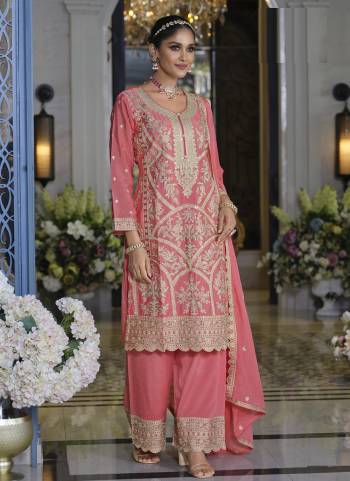 Garb These Party Wear Designer Plazzo Style Suits in Fine Colored Pair With Dupatta.These Top Are Chinon And Dupatta Are Fabricated On Chinon Pair With Chinon Bottom.Its Beautified With Heavy Designer Embroidery Work.
