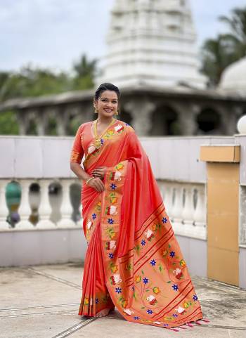Attractive These Party Wear Saree in Fine Colored.These Saree Are Paithani Silk And Blouse is Fabricated On Paithani Silk.Its Beautified With Weaving Jacquard Meenakari Designer.