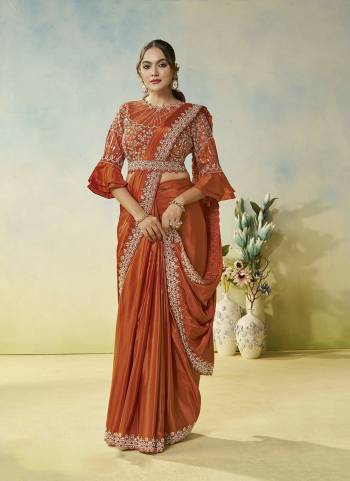 Look Attrective These Designer Party Wear Fancy Ready To Wear Saree With Blouse in Fine Colored.These Saree Are Natural Satin Silk And Blouse Natural Satin Silk is Fabricated.Its Beautified Solid,Desiger Dual Sequance Embroidery With Silver Stone Hand Work.
