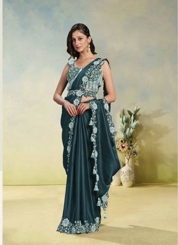 Look Attrective These Designer Party Wear Fancy Ready To Wear Saree With Blouse in Fine Colored.These Saree Are Crepe Satin Silk And Blouse Malai Satin is Fabricated.Its Beautified Solid,Desiger Cord, Sequance,Thread Embroidery With Stone Moti Hand Work.