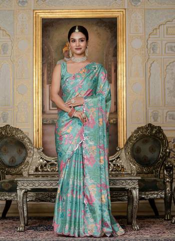 Attractive These Party Wear Ready To Wear Saree in Fine Colored.These Saree is Fabricated On Chinon Pair With Chinon Blouse.Its Beautified Designer Digital Printed With Mirror Cut Work  Border.