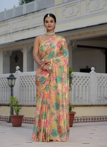 Attractive These Party Wear Ready To Wear Saree in Fine Colored.These Saree is Fabricated On Chinon Pair With Chinon Blouse.Its Beautified Designer Digital Printed With Mirror Cut Work  Border.