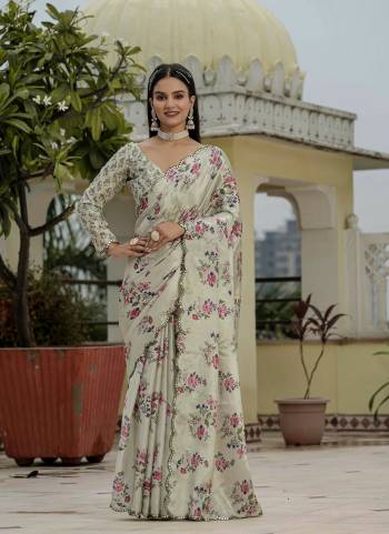 Attractive These Party Wear Ready To Wear Saree in Fine Colored.These Saree is Fabricated On Chinon Pair With Chinon Blouse.Its Beautified Designer Digital Printed With Mirror Cut Work  Border.