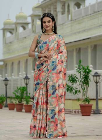 Attractive These Party Wear Ready To Wear Saree in Fine Colored.These Saree is Fabricated On Chinon Pair With Chinon Blouse.Its Beautified Designer Digital Printed With Mirror Cut Work  Border.